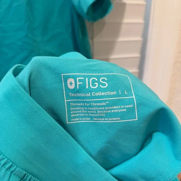 FIGS Scrub Set Womens L Catarina Top Zamora Jogger Pants Teal Blue Drawstring - Picture 7 of 8